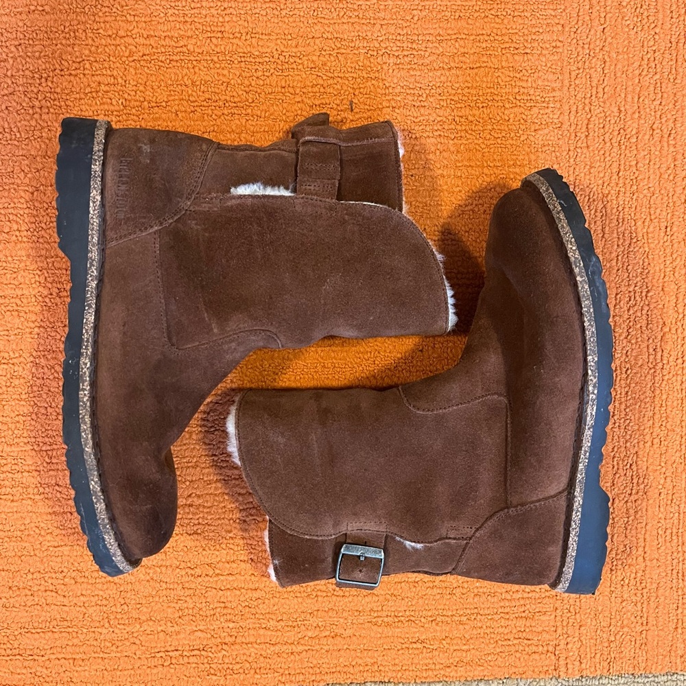 Birkenstock Uppsala Shearling Brown Suede Boots with Buckle